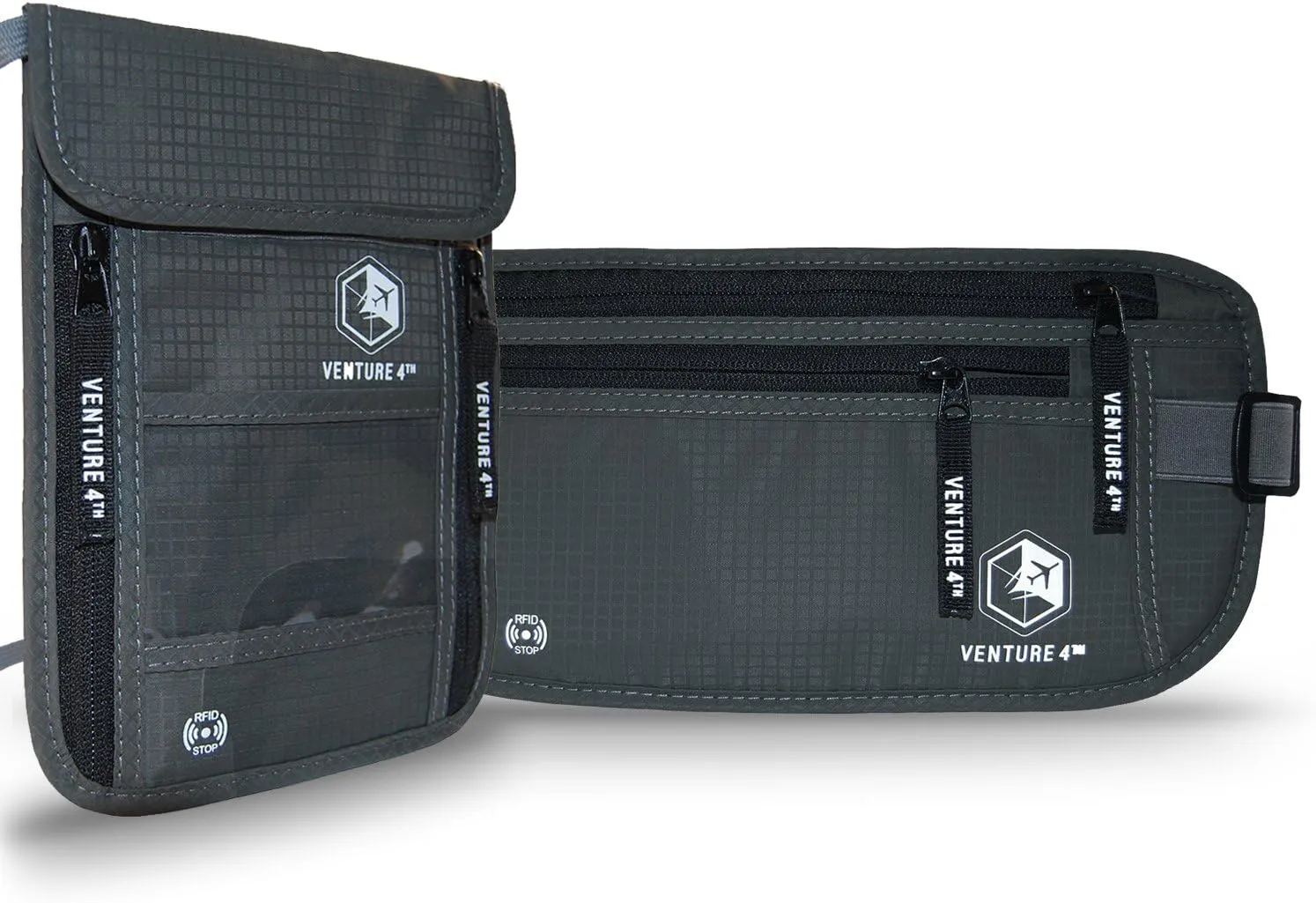 Travel Money Belt and Neck Pouch Bundle - RFID Blocking Technology to Keep your Cash, Credit Cards, Passports and Phone Safe