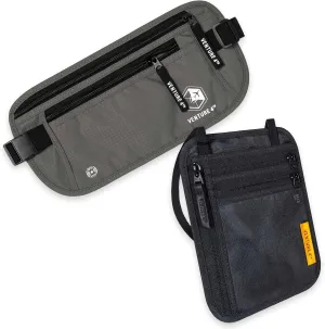 Travel Money Belt and Neck Wallet Bundle - RFID Blocking Technology to Keep your Cash, Credit Cards, Passports and Phone Safe