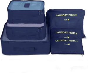 Travel Suitcase Organizer Bags - Set of 6 Packing Cubes & Laundry Pouches with Mesh Panel - Space-Saving Luggage Travel Accessories for Carry-On - Multipurpose Clothes Organizers, Blue