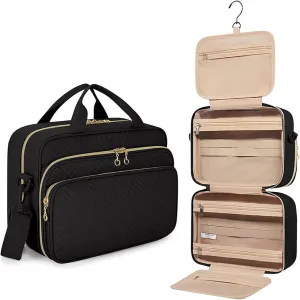 Travel Toiletry Bag Portable Wash Bag Storage Bag Travel Cosmetic Bag Portable Hanging Organizer(Black)