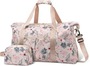 Tuwubi Travel Duffle Bag, Gym Bag for Women, Weekender Bags, 45L Travel Duffel Bags with Small Pouch - Flamingo