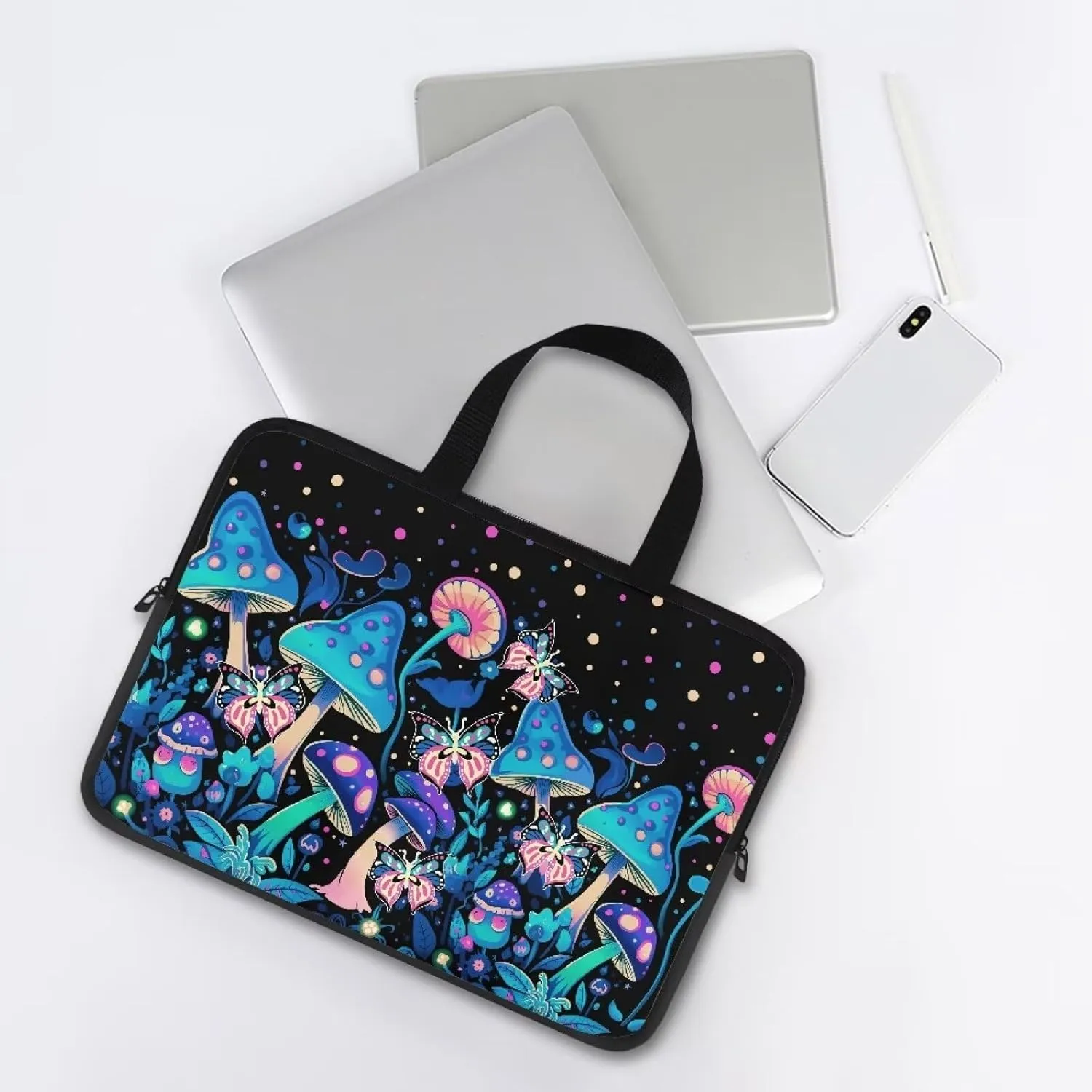 Uasibuni Stylish Laptop Bag for 15-17In Laptops, Cute Laptop Sleeve Bag, Black, Modern, Floral Pattern, Unisex-Adults