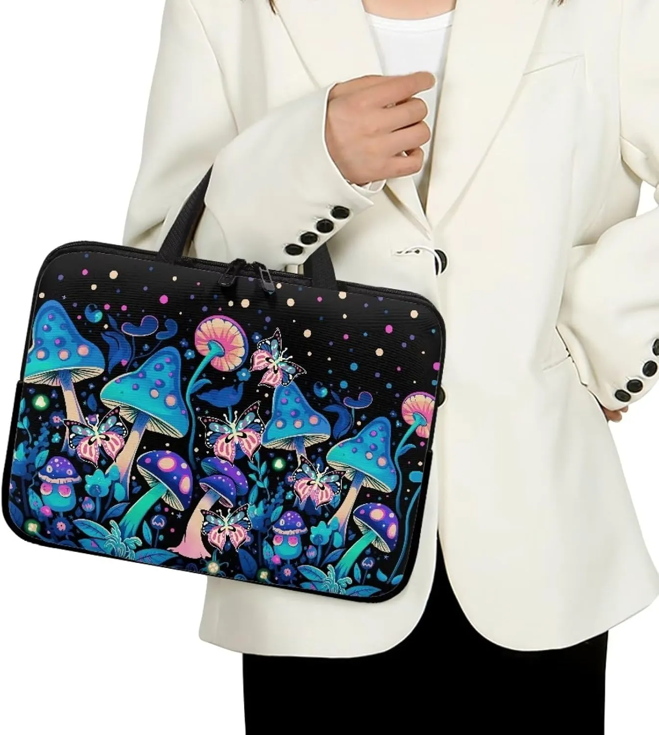 Uasibuni Stylish Laptop Bag for 15-17In Laptops, Cute Laptop Sleeve Bag, Black, Modern, Floral Pattern, Unisex-Adults