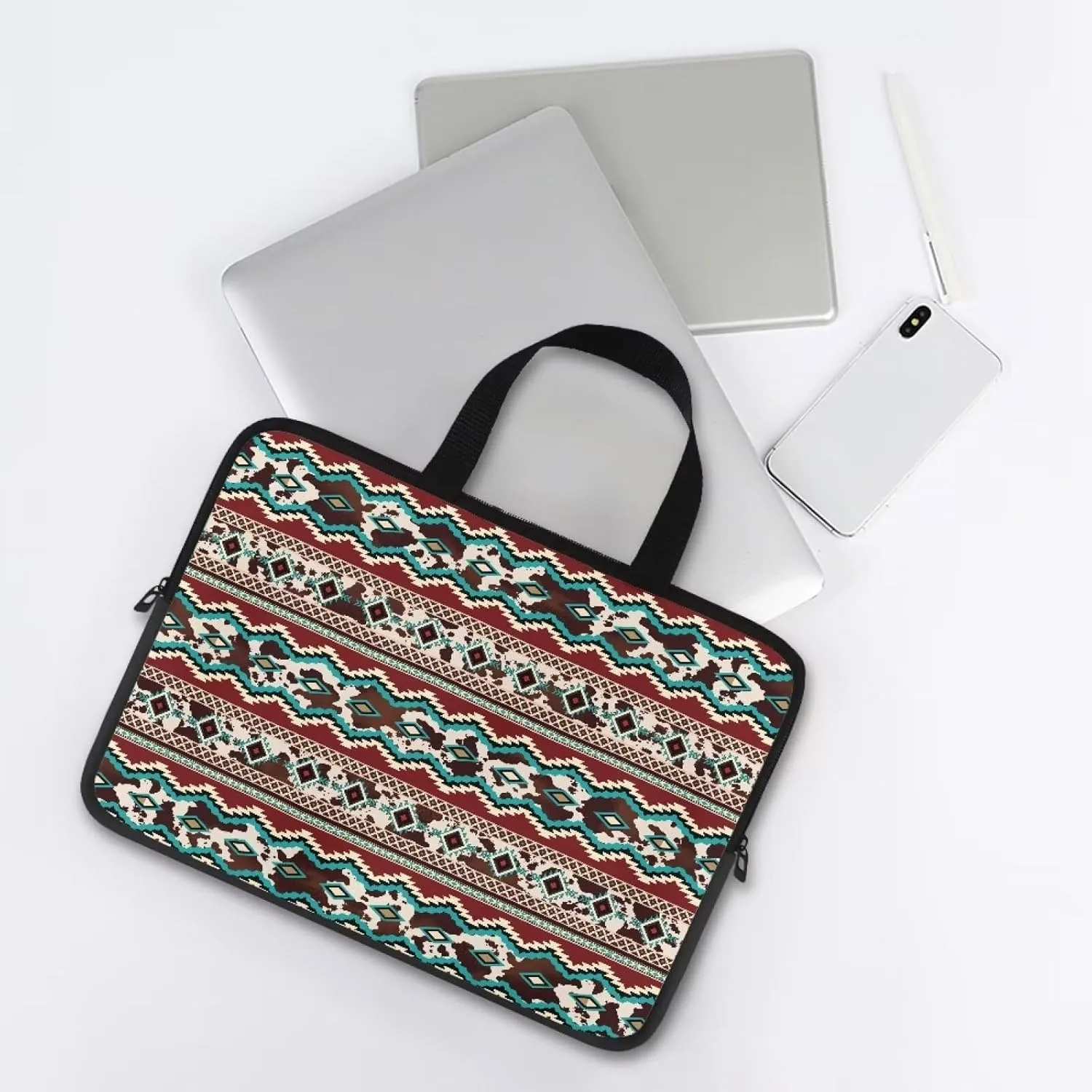 Uasibuni Stylish Laptop Bag for 15-17In Laptops, Cute Laptop Sleeve Bag, Black, Modern, Floral Pattern, Unisex-Adults