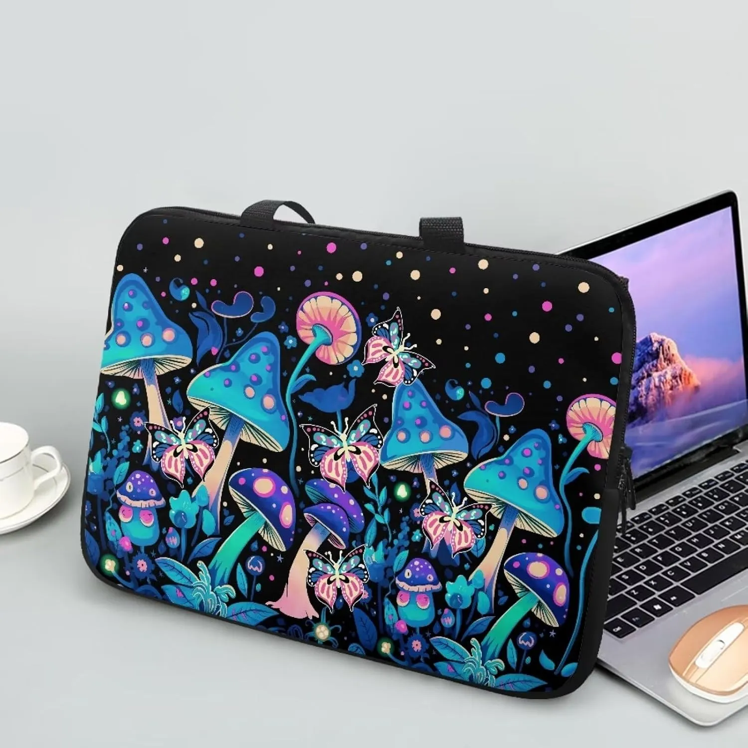 Uasibuni Stylish Laptop Bag for 15-17In Laptops, Cute Laptop Sleeve Bag, Black, Modern, Floral Pattern, Unisex-Adults