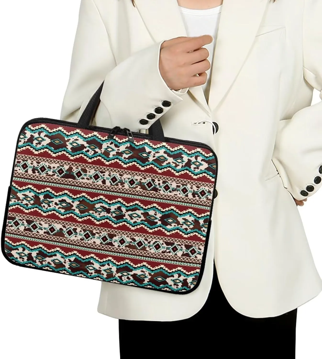 Uasibuni Stylish Laptop Bag for 15-17In Laptops, Cute Laptop Sleeve Bag, Black, Modern, Floral Pattern, Unisex-Adults