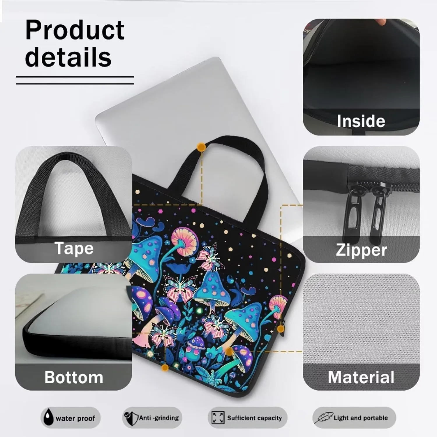 Uasibuni Stylish Laptop Bag for 15-17In Laptops, Cute Laptop Sleeve Bag, Black, Modern, Floral Pattern, Unisex-Adults