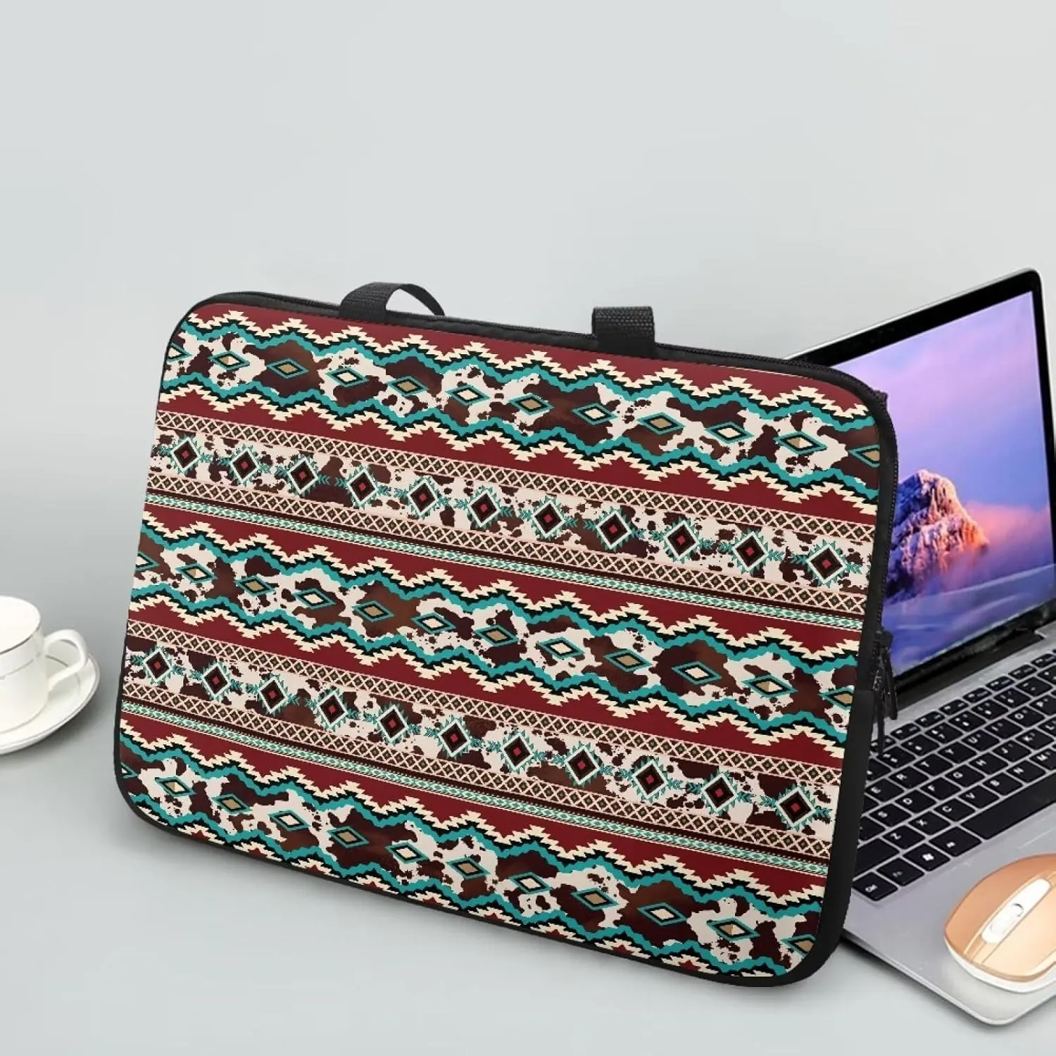 Uasibuni Stylish Laptop Bag for 15-17In Laptops, Cute Laptop Sleeve Bag, Black, Modern, Floral Pattern, Unisex-Adults