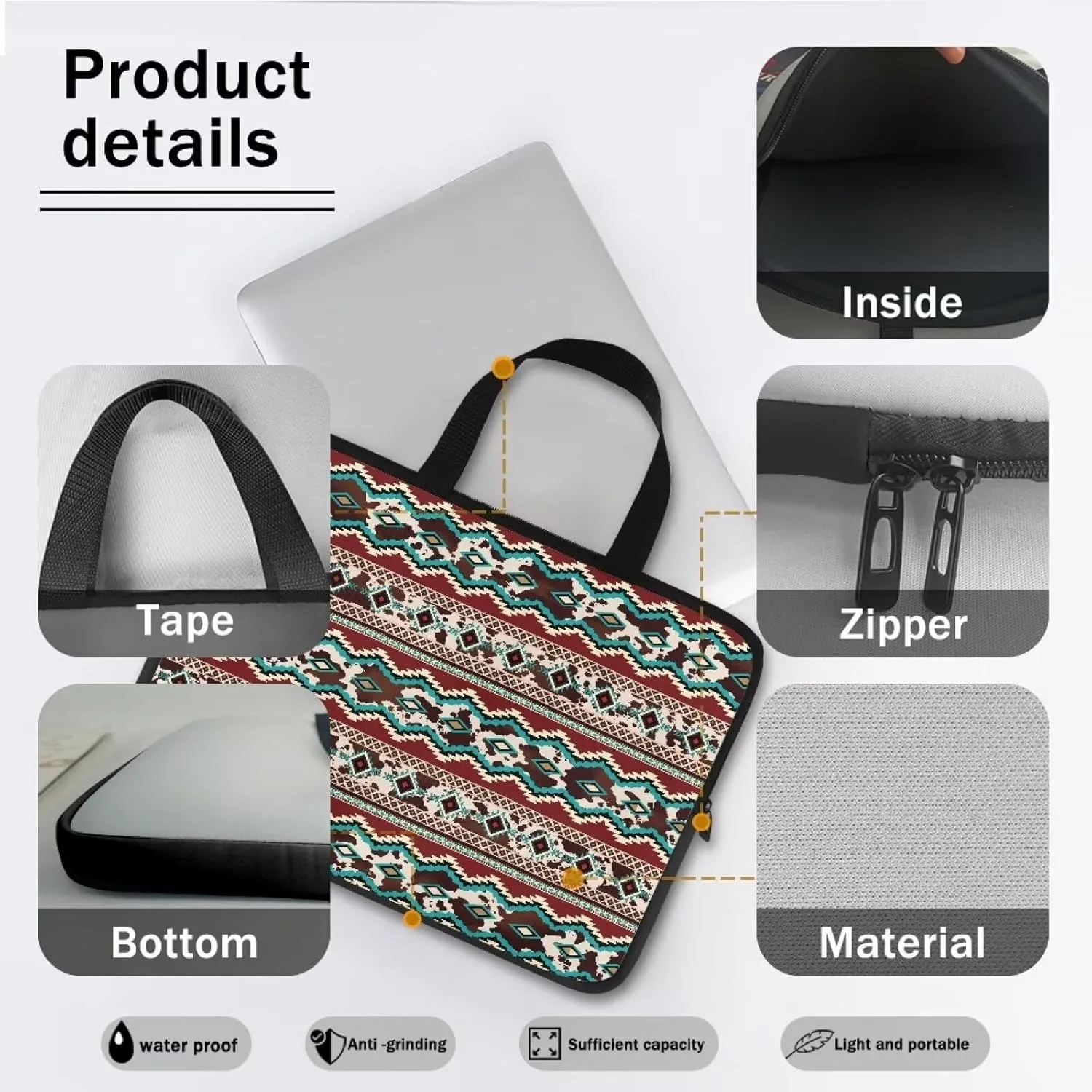 Uasibuni Stylish Laptop Bag for 15-17In Laptops, Cute Laptop Sleeve Bag, Black, Modern, Floral Pattern, Unisex-Adults