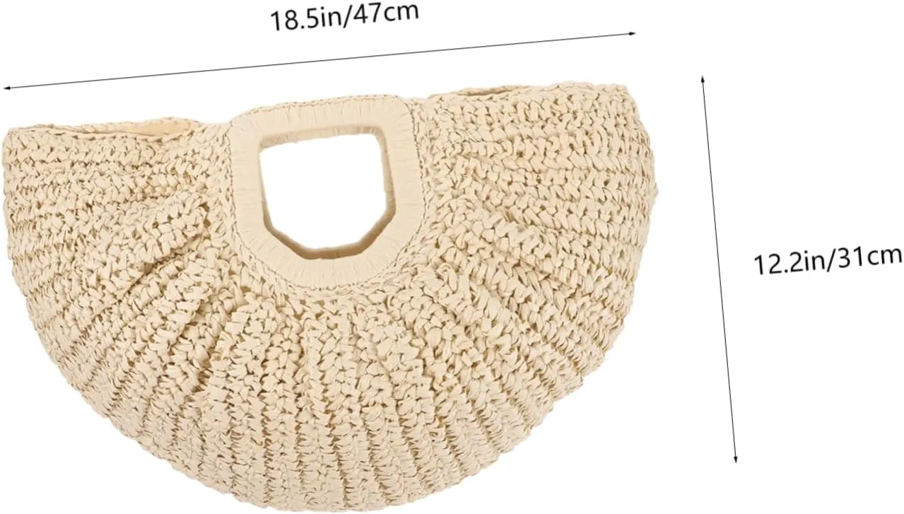 VALICLUD to Weave Moon Handbag Polyester Beige Woven Bag Beach Bags Women's