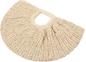 VALICLUD to Weave Moon Handbag Polyester Beige Woven Bag Beach Bags Women's