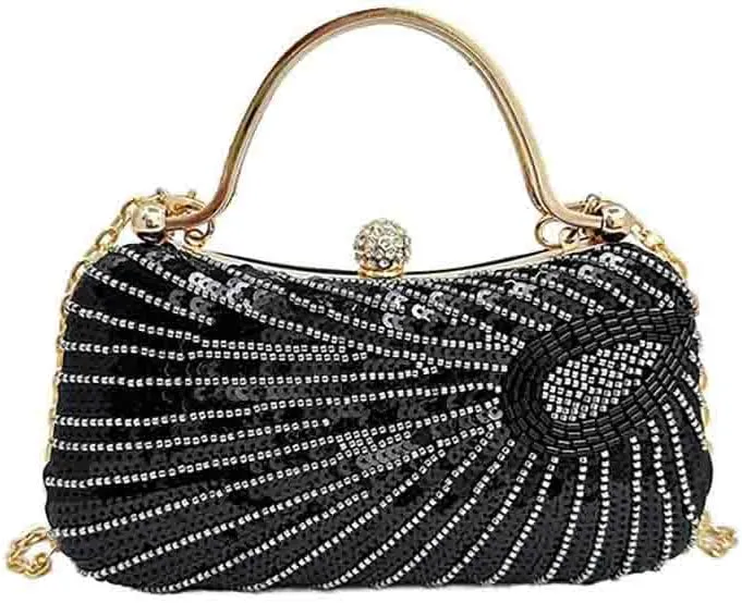 Vintage Peacock Feather Beaded Sequin Evening Bag, Sparkly Handbag for Party Wedding Cocktail, Luxury Diamond Clutch Purse/2245