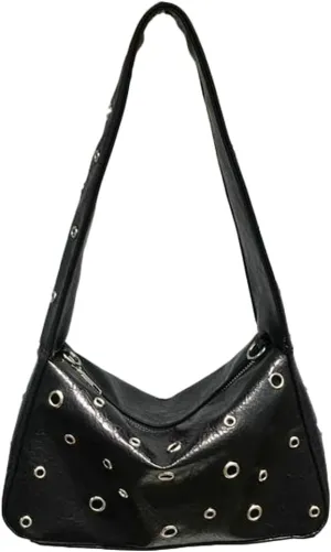 Vintage Tote Bags for Women Rivet Decor Shoulder Bag Satchel Purse Solid Color Cool Sling Bag for Daily Life