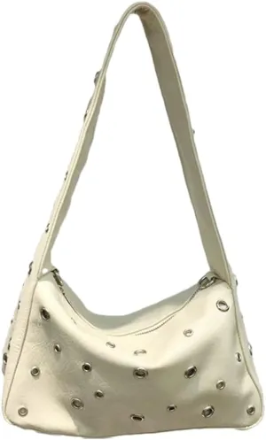 Vintage Tote Bags for Women Rivet Decor Shoulder Bag Satchel Purse Solid Color Cool Sling Bag for Daily Life