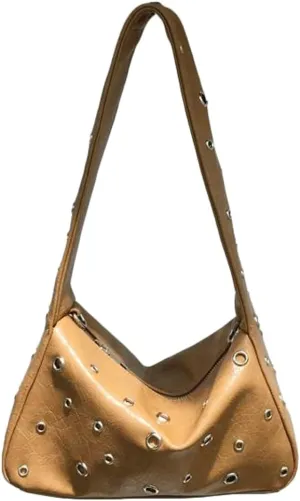 Vintage Tote Bags for Women Rivet Decor Shoulder Bag Satchel Purse Solid Color Cool Sling Bag for Daily Life