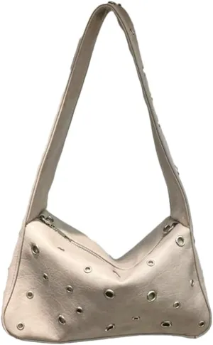 Vintage Tote Bags for Women Rivet Decor Shoulder Bag Satchel Purse Solid Color Cool Sling Bag for Daily Life