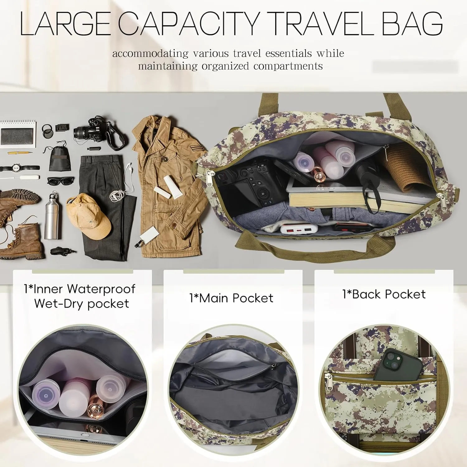 VOOWO Duffel Bag with Wheels - Rolling Foldable Expandable Duffle Bag with Wheels for Travel, Rolling Luggage Carry On Bag with Wheels, Large Rolling Backpack Weekend Bags for Men Women (Camouflage)
