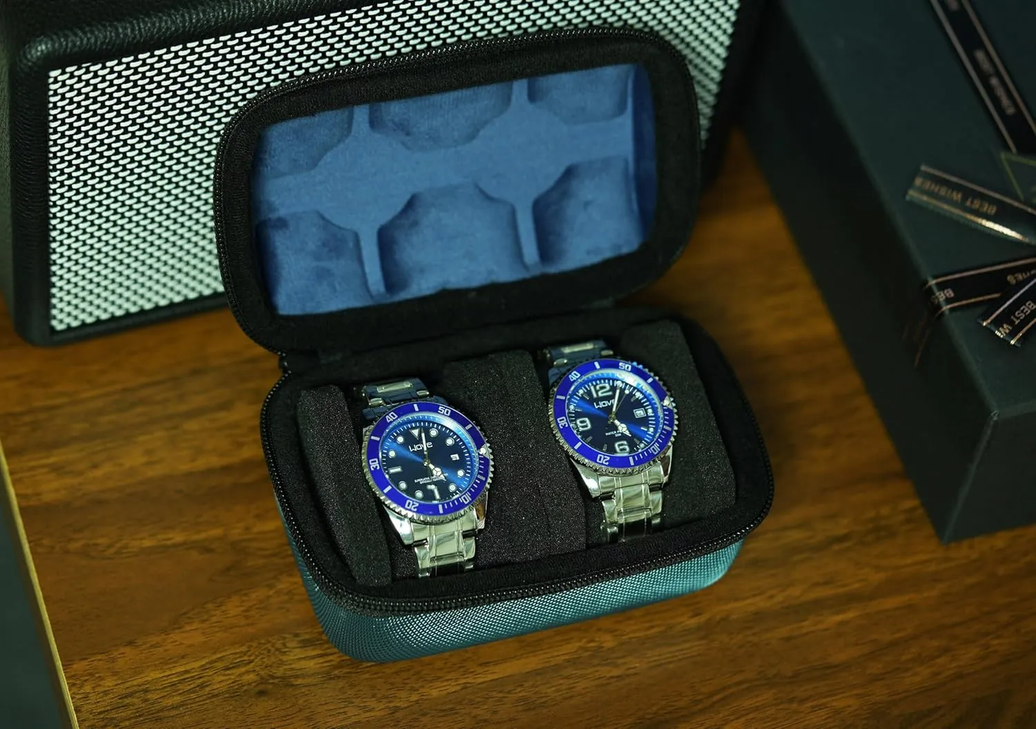 Watch travel case box for 2 watches, hard safe transfer case with soft protective pillow,fit most watches up to 60mm face