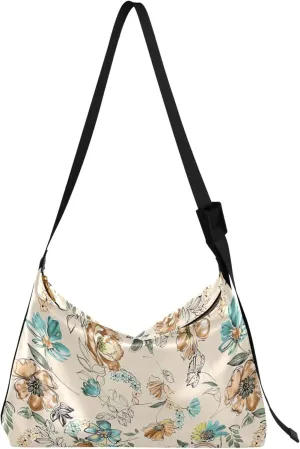 Watercolor Botanical Flower Hobo Leather Bags for Women Large Crossbody Bags Soft Animal Print Shoulder Purses