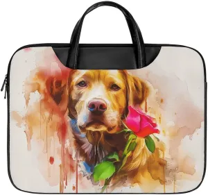 Watercolor Goldendoodle Leather Laptop Bag Laptop Briefcase Waterproof Durable Portable Bag Portable Laptop Bag Business Office 16.5 * 12.6IN