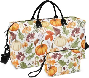 Watercolor Pumpkin Travel Duffle Bag Duffel Bags Large Weekender Bag Carry On Duffel Bag Gym Bag with Toiletry Bag Garment Duffle Bags for Airplanes Women Men Yoga Sports Trip Adults