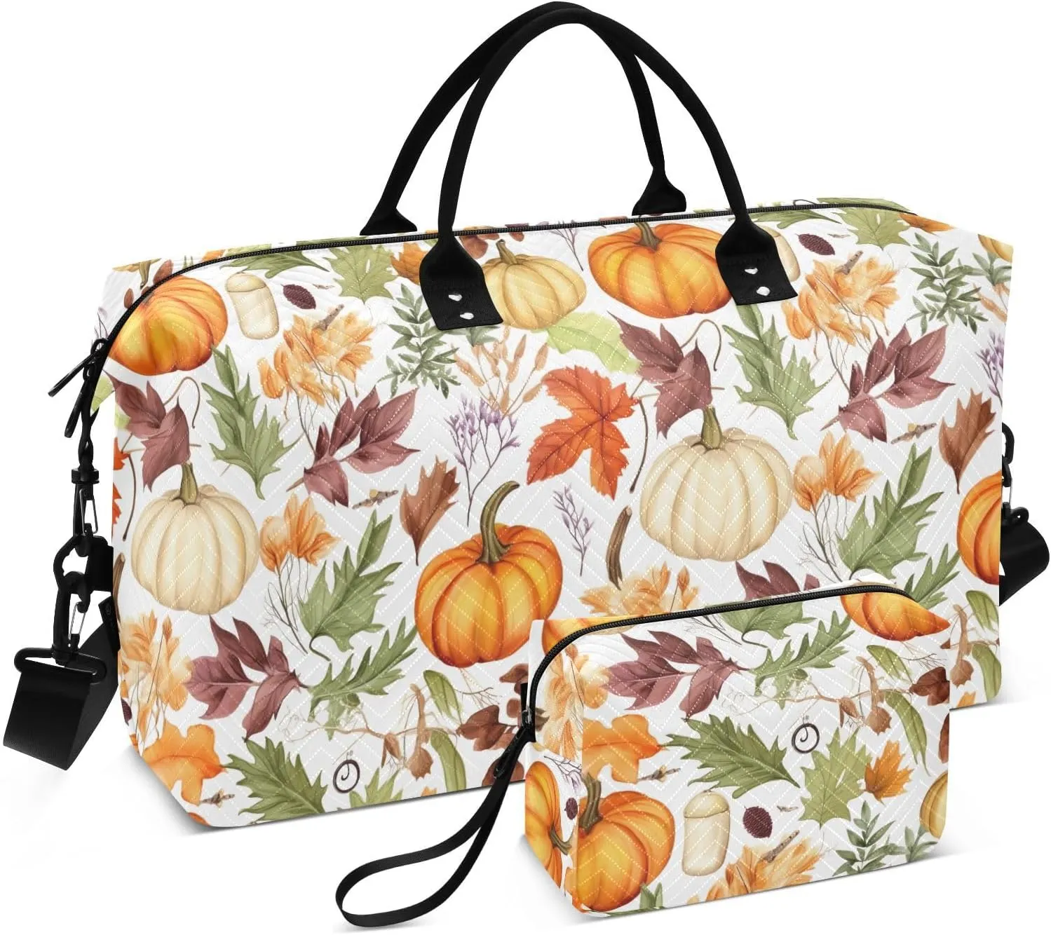 Watercolor Pumpkin Travel Duffle Bag Duffel Bags Large Weekender Bag Carry On Duffel Bag Gym Bag with Toiletry Bag Garment Duffle Bags for Airplanes Women Men Yoga Sports Trip Adults