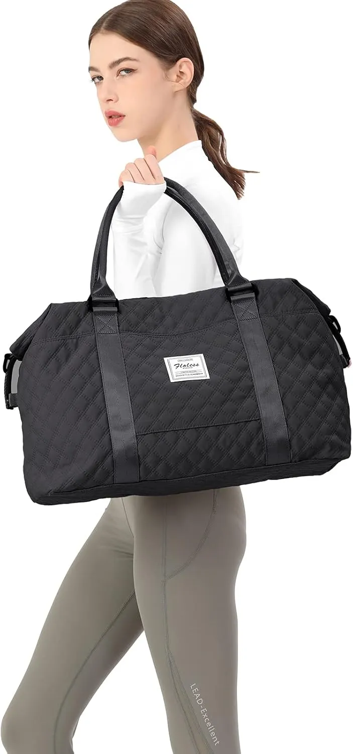Weekender Bags for Women, Travel Duffel Overnight Carry on Bag with Toiletry Bag&Wet Pocket,Black