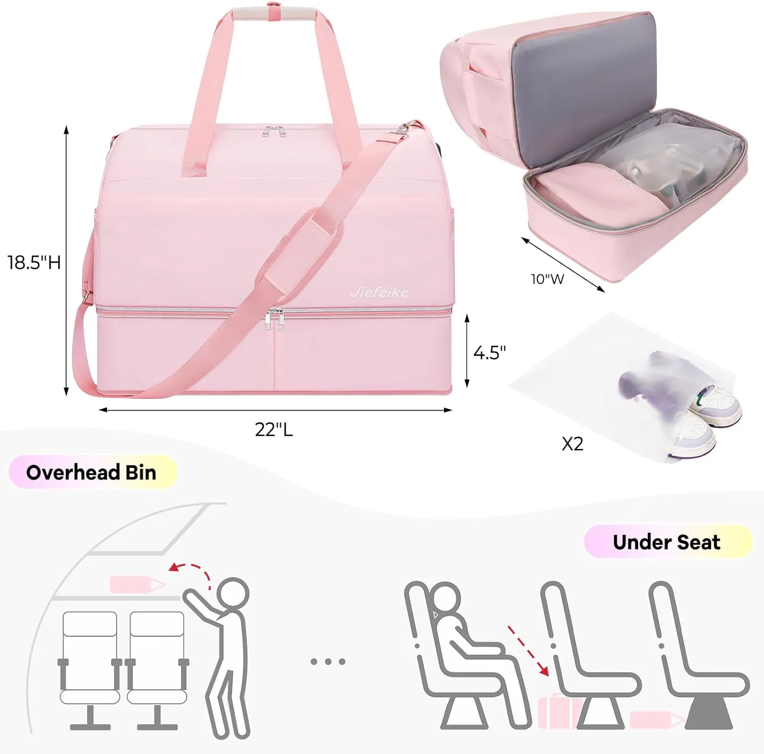 Weekender Bags for Women,Extra large 66L Expandable Travel Duffel Bag with Shoe Compartment,Overnight Bag with USB Charging, Waterproof Pocket,Carry On Backpack for Gym,Hospital,Beach