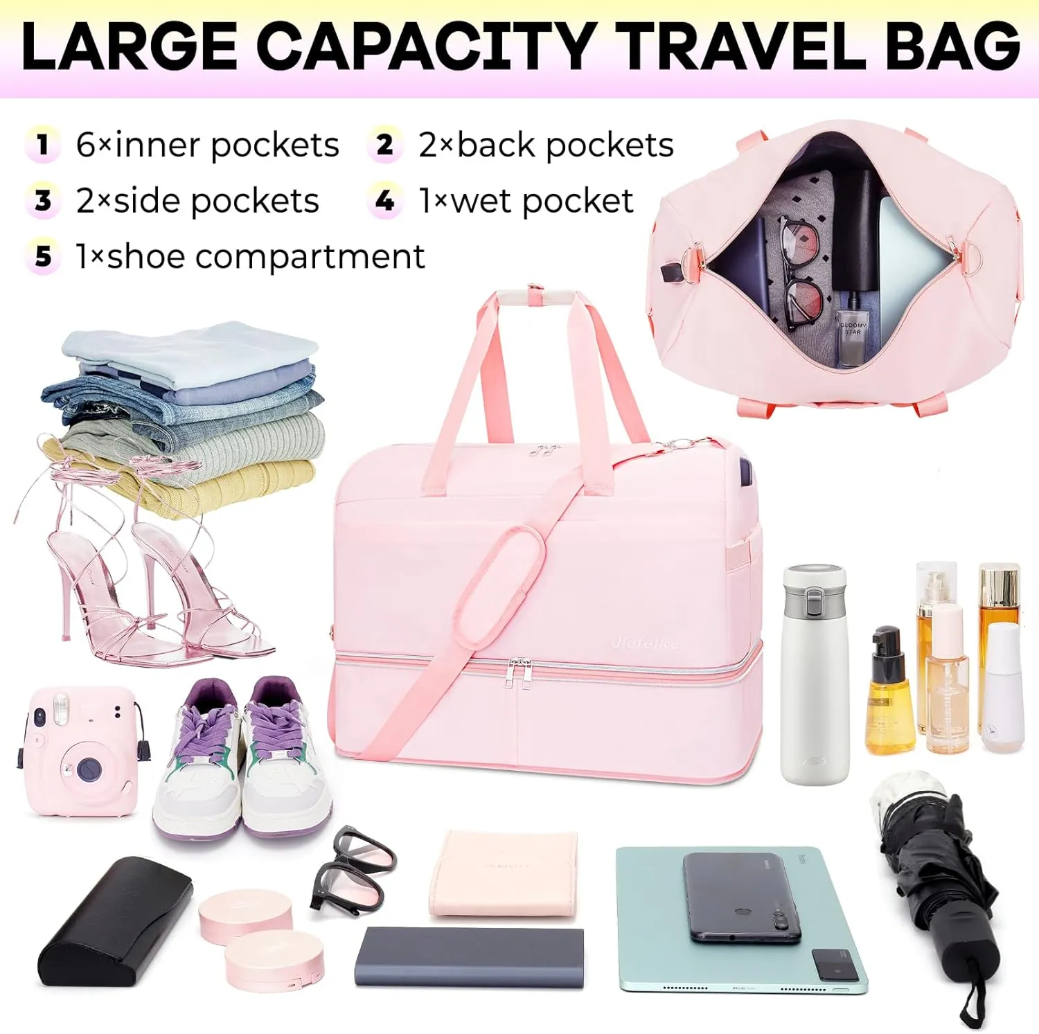 Weekender Bags for Women,Extra large 66L Expandable Travel Duffel Bag with Shoe Compartment,Overnight Bag with USB Charging, Waterproof Pocket,Carry On Backpack for Gym,Hospital,Beach