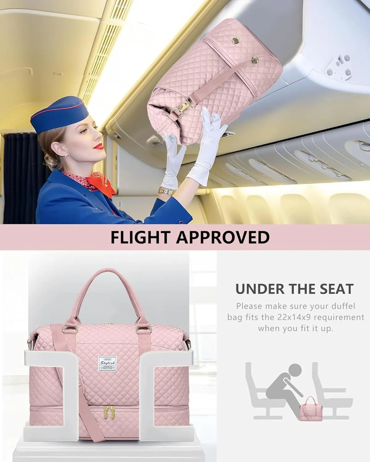 Weekender Duffle Bags for Women - Travel Duffel with Shoe Compartment, Carry On Overnight Bag, Gym Tote with Wet Pocket, Pink