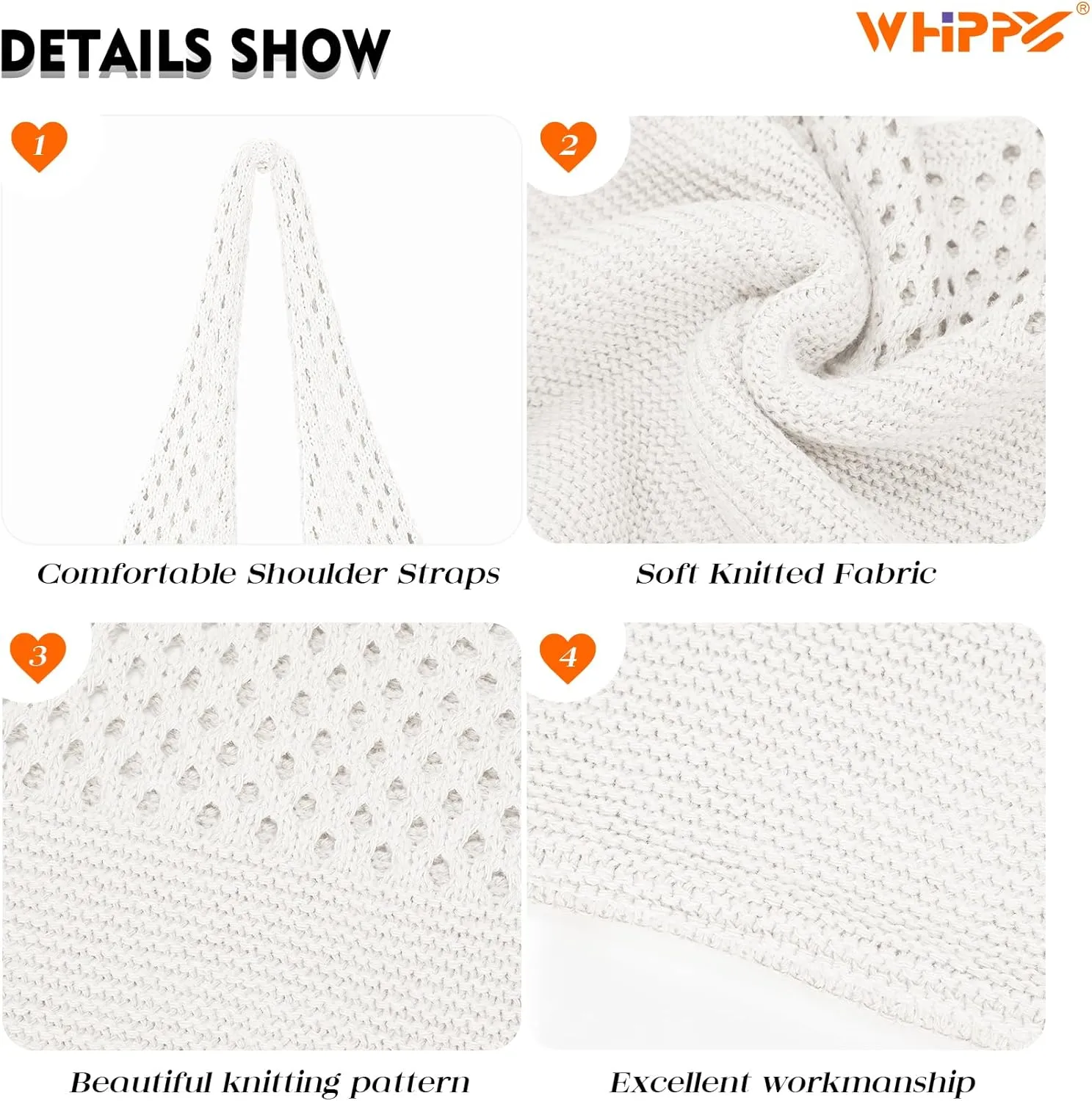 WHIPPY Crochet Tote Bag for Women Cute Crochet Mesh Beach Tote Summer Vacation Aesthetic Boho Knit Bag for Women Shoulder