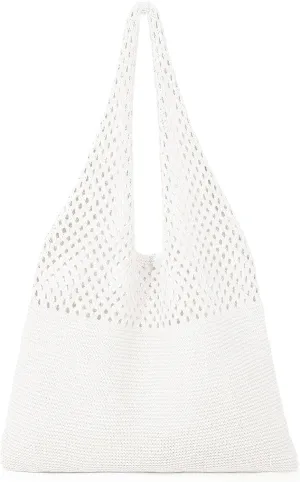 WHIPPY Crochet Tote Bag for Women Cute Crochet Mesh Beach Tote Summer Vacation Aesthetic Boho Knit Bag for Women Shoulder