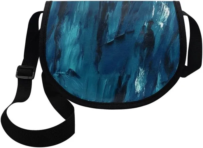 Women Aztec Boho Small Crossbody Bag Watercolor Galaxy Wolf Satchel Pack Minimalist Modern Semi Circle Messenger Bag