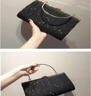 Women Evening Clutch Bag?Crinkled Shiny Large Capacity Shiny Handbags?Crossbody Shoulder Bag for Party Prom