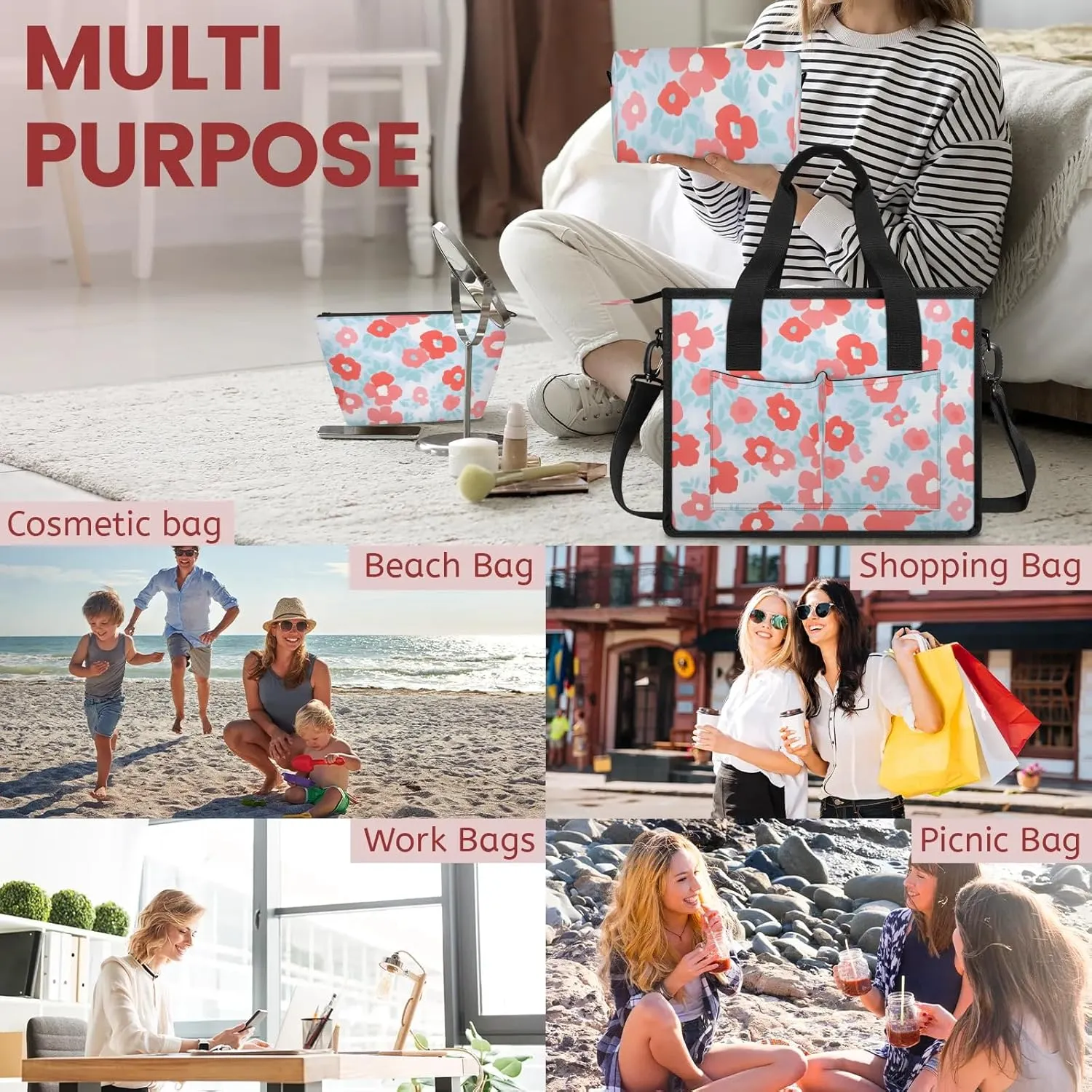 Women Fashion Tote Bag Wallet Shoulder Bags Set 3PCS Top Handle Satchel Purse Large Zippered Handbag Daily Use