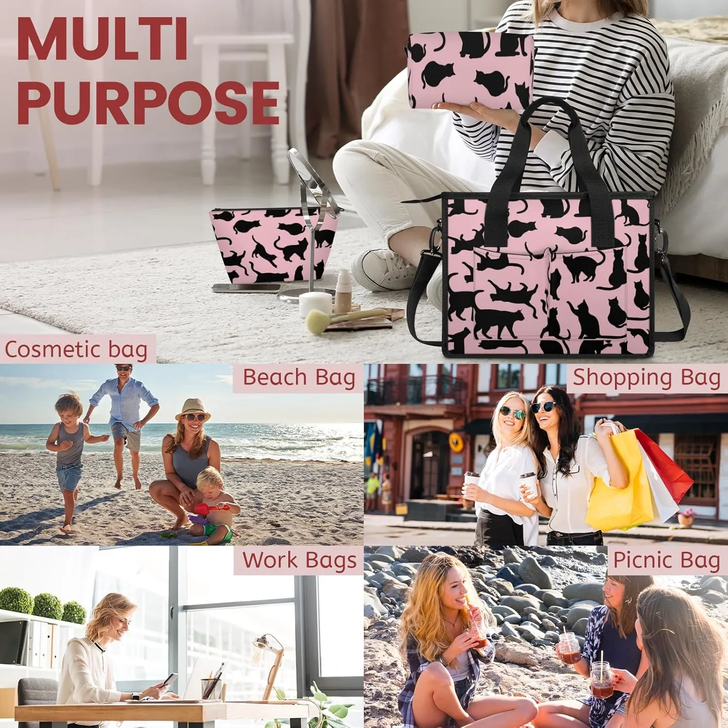 Women Fashion Tote Bag Wallet Shoulder Bags Set 3PCS Top Handle Satchel Purse Large Zippered Handbag Daily Use