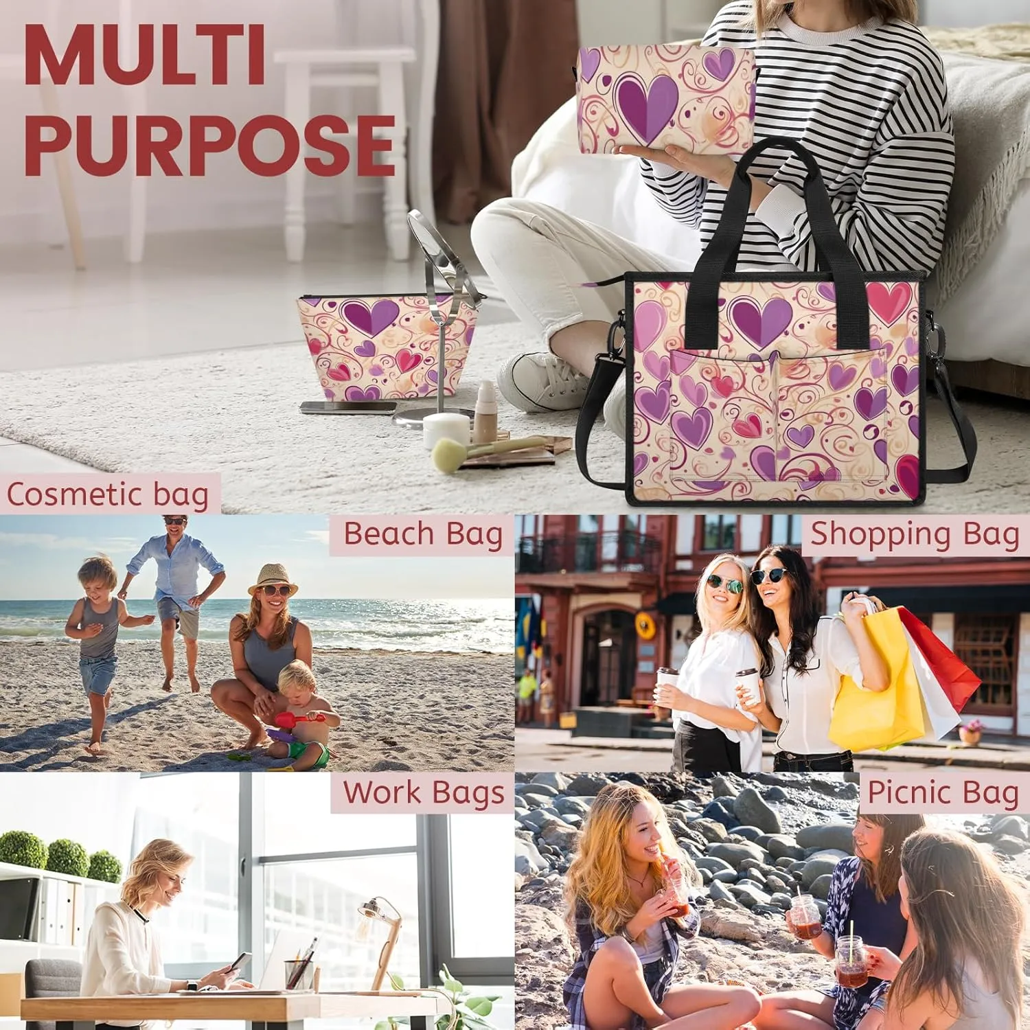 Women Fashion Tote Bag Wallet Shoulder Bags Set 3PCS Top Handle Satchel Purse Large Zippered Handbag Daily Use