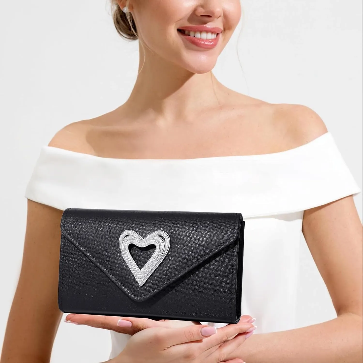 Women Heart Evening Bag Shiny Evening Clutch Purse for Women Sparkly Wedding Shiny Party Prom Purse Dressy Clutch Bags