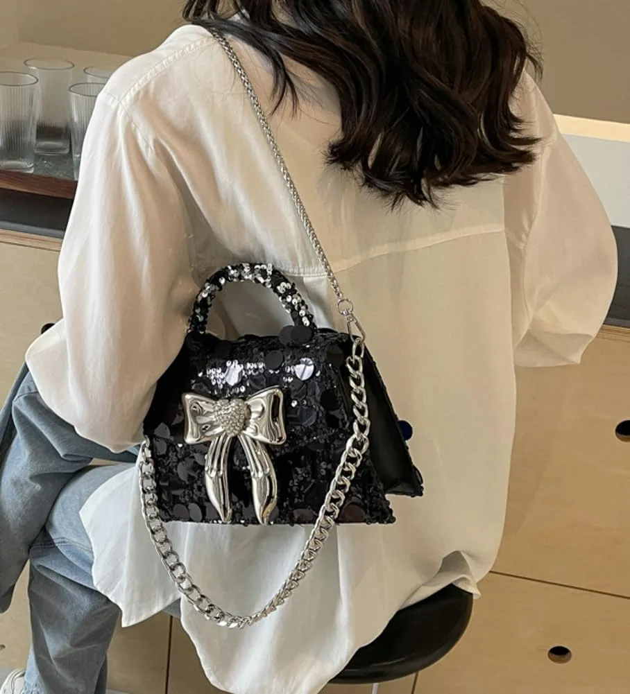 Womens Evening Bag Sparkly Sequin Bow Clutch Purse Glitter Prom Party Purses shoulder bags dressy clutch Handbags