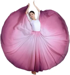 Women's Fairy Lyrical Dance Skirt 720 Gradient Color Swing Maxi Skirt Ballet Modern Dance Costume for Performance
