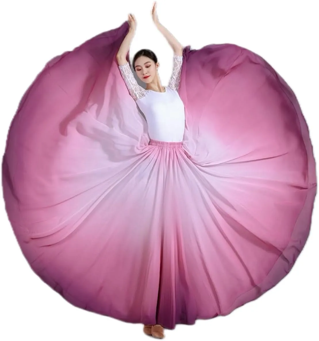 Women's Fairy Lyrical Dance Skirt 720 Gradient Color Swing Maxi Skirt Ballet Modern Dance Costume for Performance