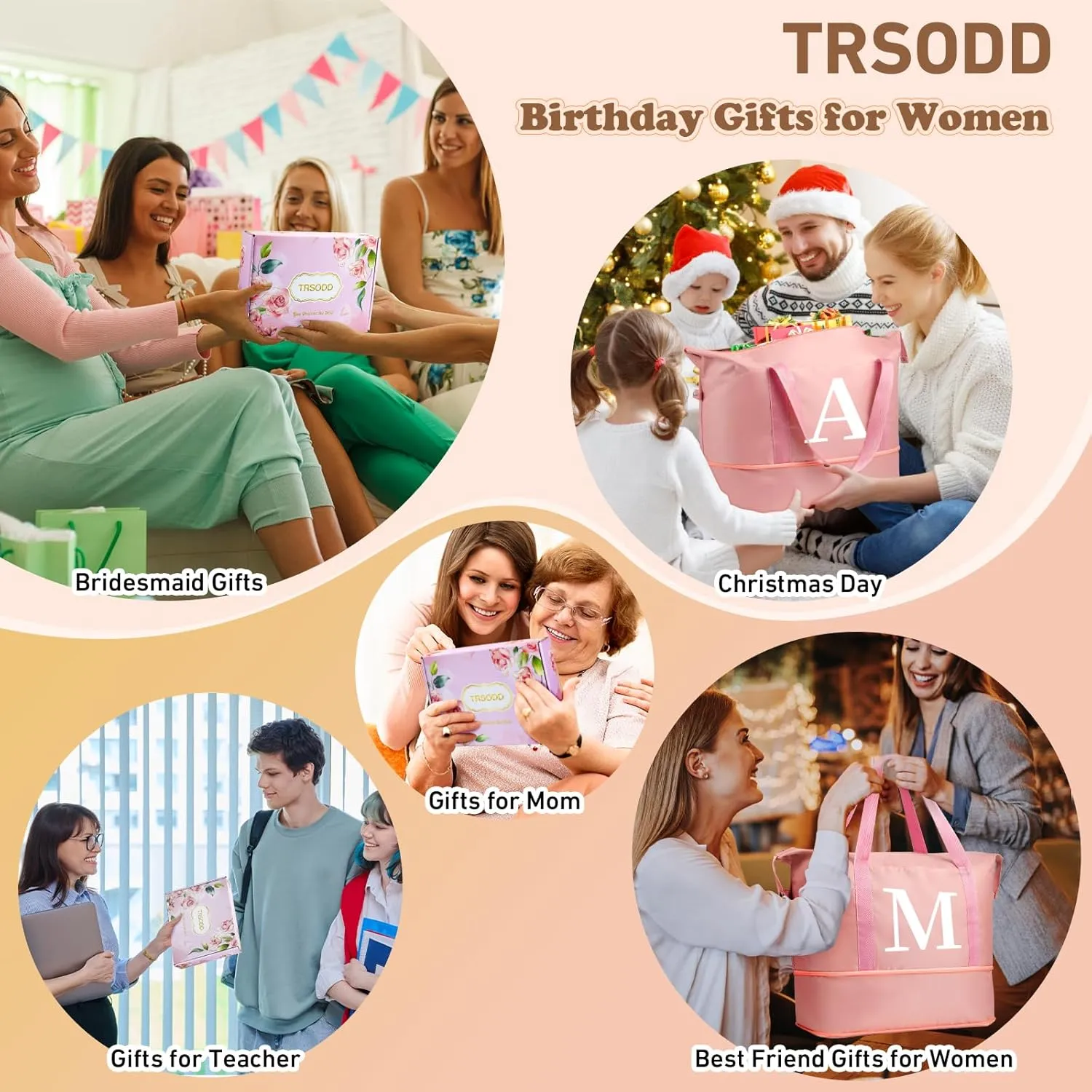 Womens Gifts for Christmas Mom Christmas Gifts Birthday Gifts for Women, Weekender Bags for Women, Pink Ini-tial Duffle Bag for Travel Bag Expandable with Trolley Sleeve, Large Travel Bag L