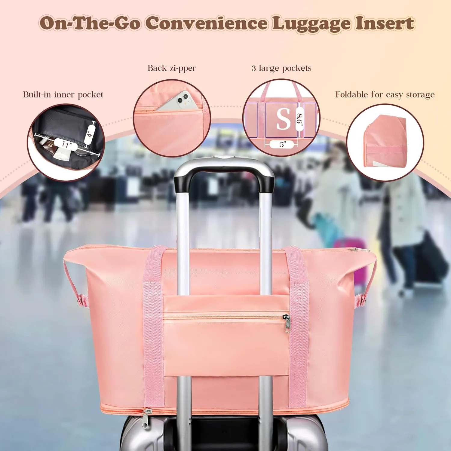 Womens Gifts for Christmas Mom Christmas Gifts Birthday Gifts for Women, Weekender Bags for Women, Pink Ini-tial Duffle Bag for Travel Bag Expandable with Trolley Sleeve, Large Travel Bag L
