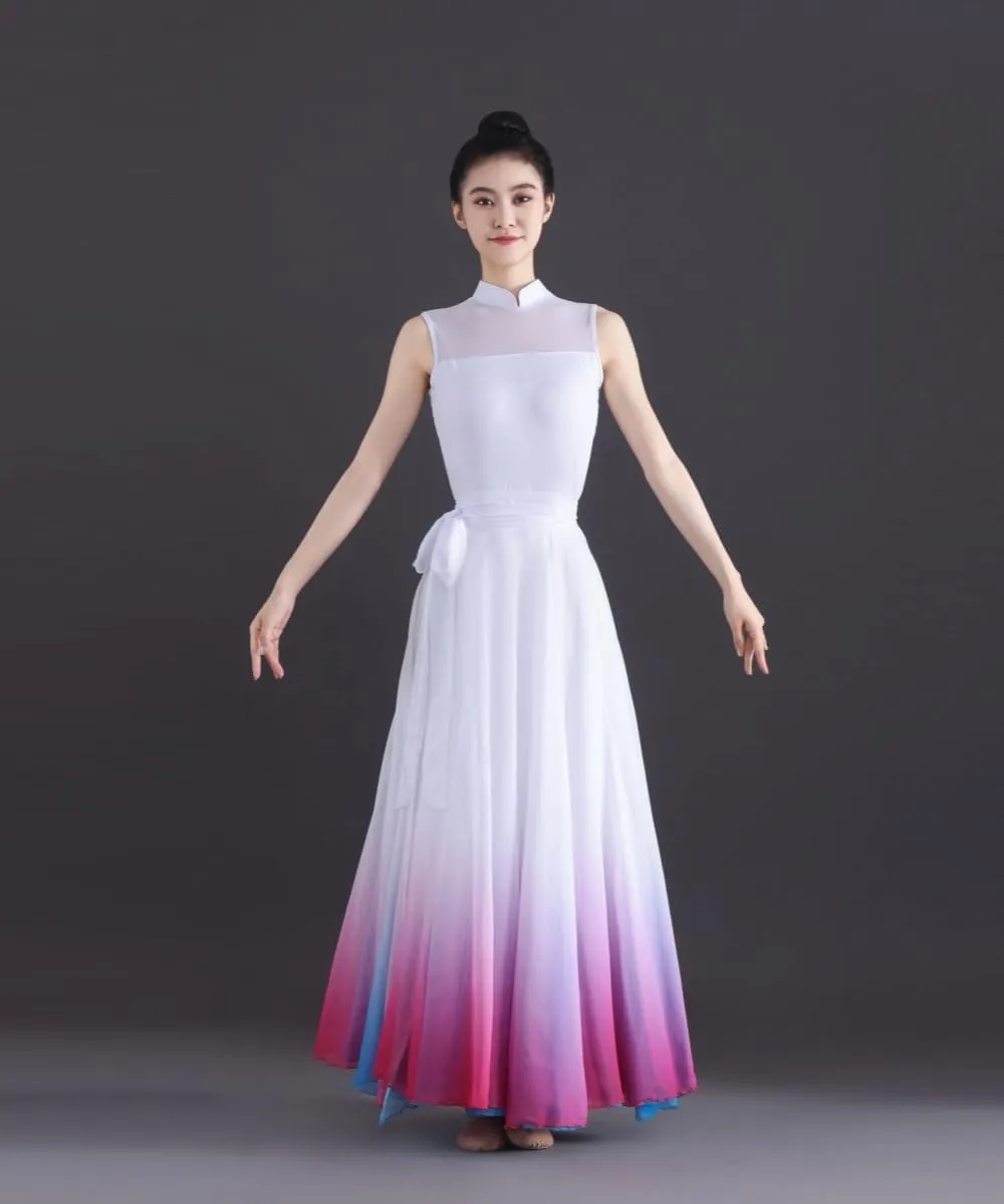 Women's Gradient Fairy Lyrical Dance Skirt 720 Double-Sided Long Swing Maxi Skirt Ballet Modern Dance Costumes