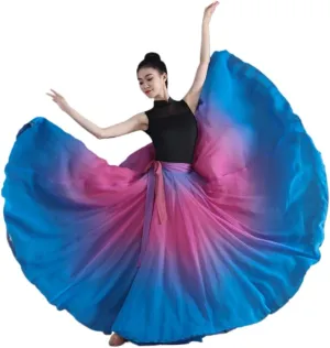 Women's Gradient Fairy Lyrical Dance Skirt 720 Double-Sided Long Swing Maxi Skirt Ballet Modern Dance Costumes