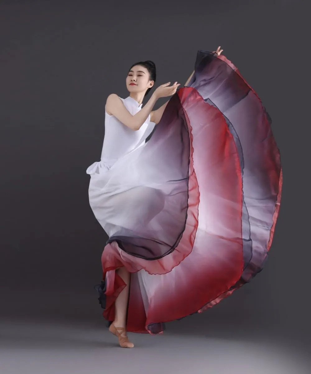 Women's Gradient Fairy Lyrical Dance Skirt 720 Double-Sided Long Swing Maxi Skirt Ballet Modern Dance Costumes