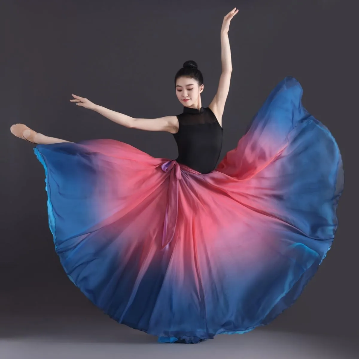 Women's Gradient Fairy Lyrical Dance Skirt 720 Double-Sided Long Swing Maxi Skirt Ballet Modern Dance Costumes