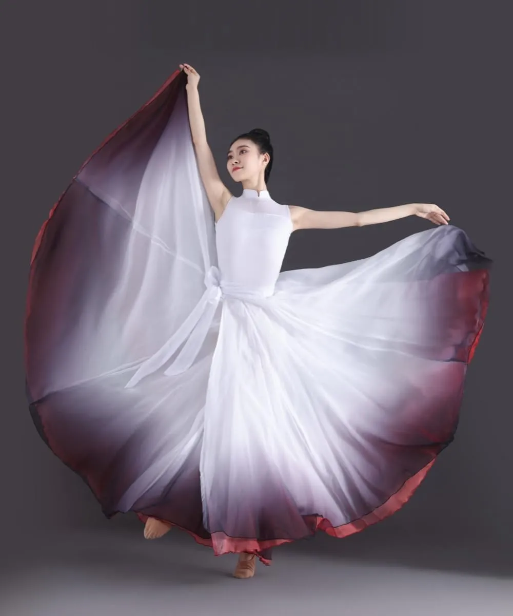 Women's Gradient Fairy Lyrical Dance Skirt 720 Double-Sided Long Swing Maxi Skirt Ballet Modern Dance Costumes