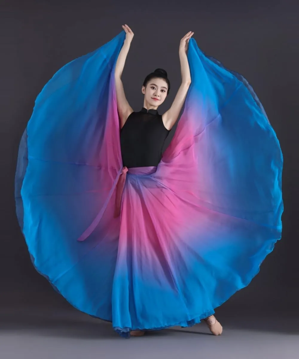 Women's Gradient Fairy Lyrical Dance Skirt 720 Double-Sided Long Swing Maxi Skirt Ballet Modern Dance Costumes