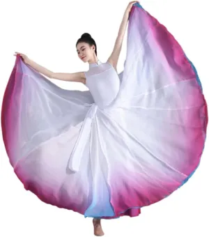 Women's Gradient Fairy Lyrical Dance Skirt 720 Double-Sided Long Swing Maxi Skirt Ballet Modern Dance Costumes
